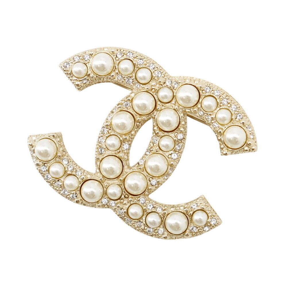 Chanel Brooch, Coco Mark Rhinestone, Faux Pearl, Metal, F24V A64762 CHANEL Br...